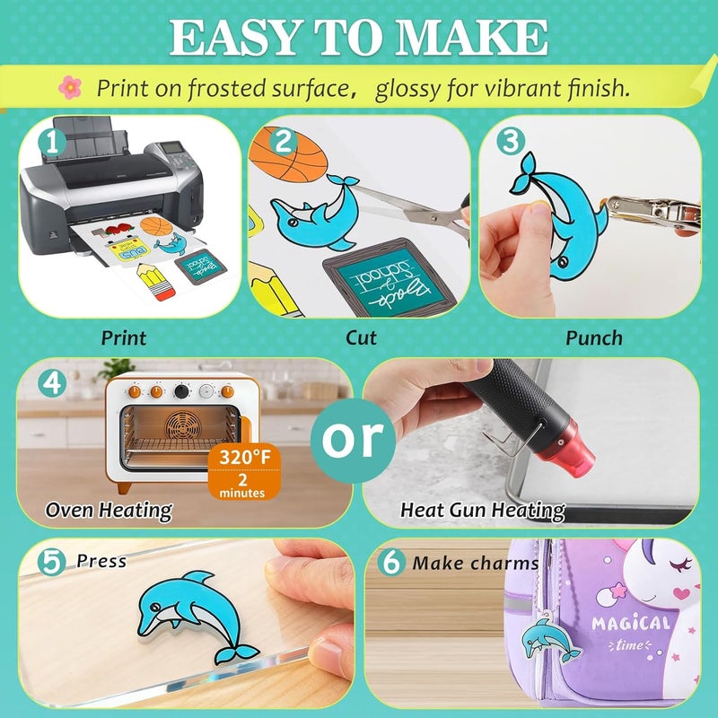 Esmorah 170 Pcs Printable Shrink Dink Sheets Kit, 10 Pcs A4 Semitransparent Plastic Shrink Dink Papers for Back-to-School, Valentine’s Day, Easter Ornaments & Gifts, Adults & Kids DIY Keychain Making Crafts - Image 3